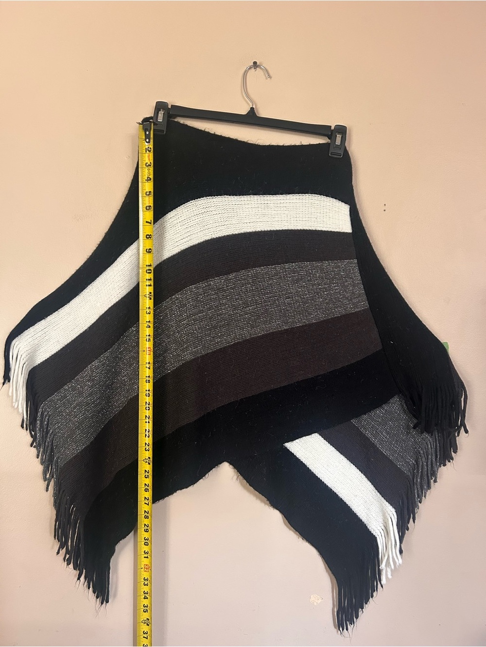 Women’s Black and White Striped Knit Poncho Sweater - Picture 2 of 4